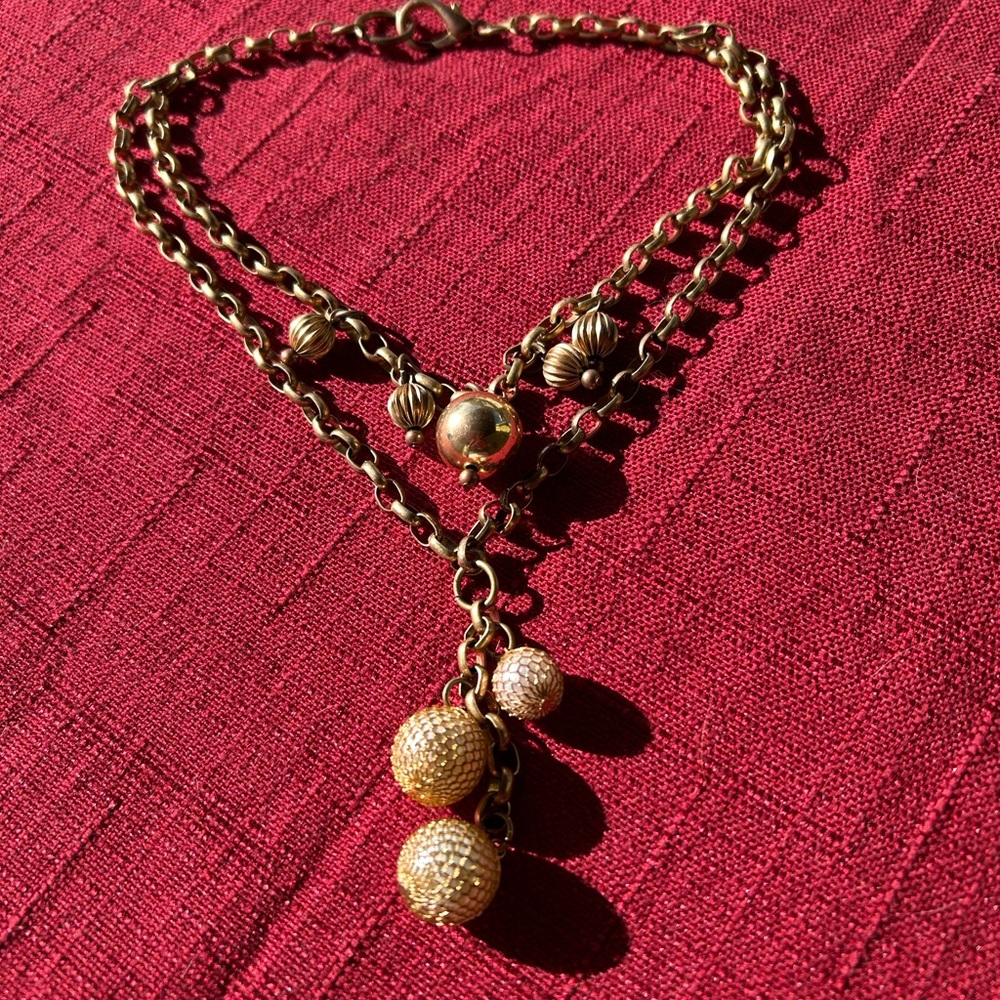 Elegant Gold Chain multi strand Necklace with gold netted balls